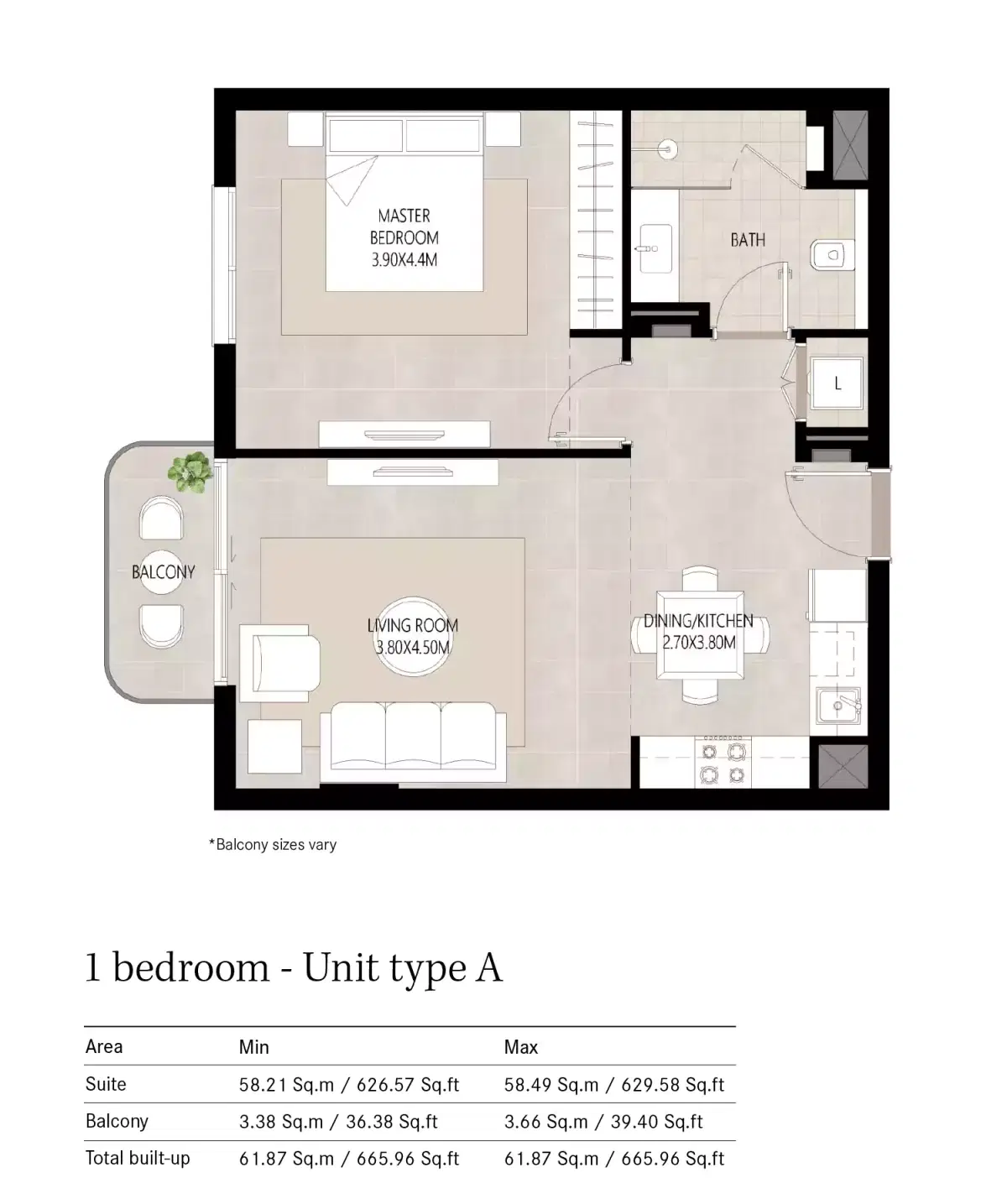 Nshama Berkshire 1 Bedroom Apartments Floor Plan
