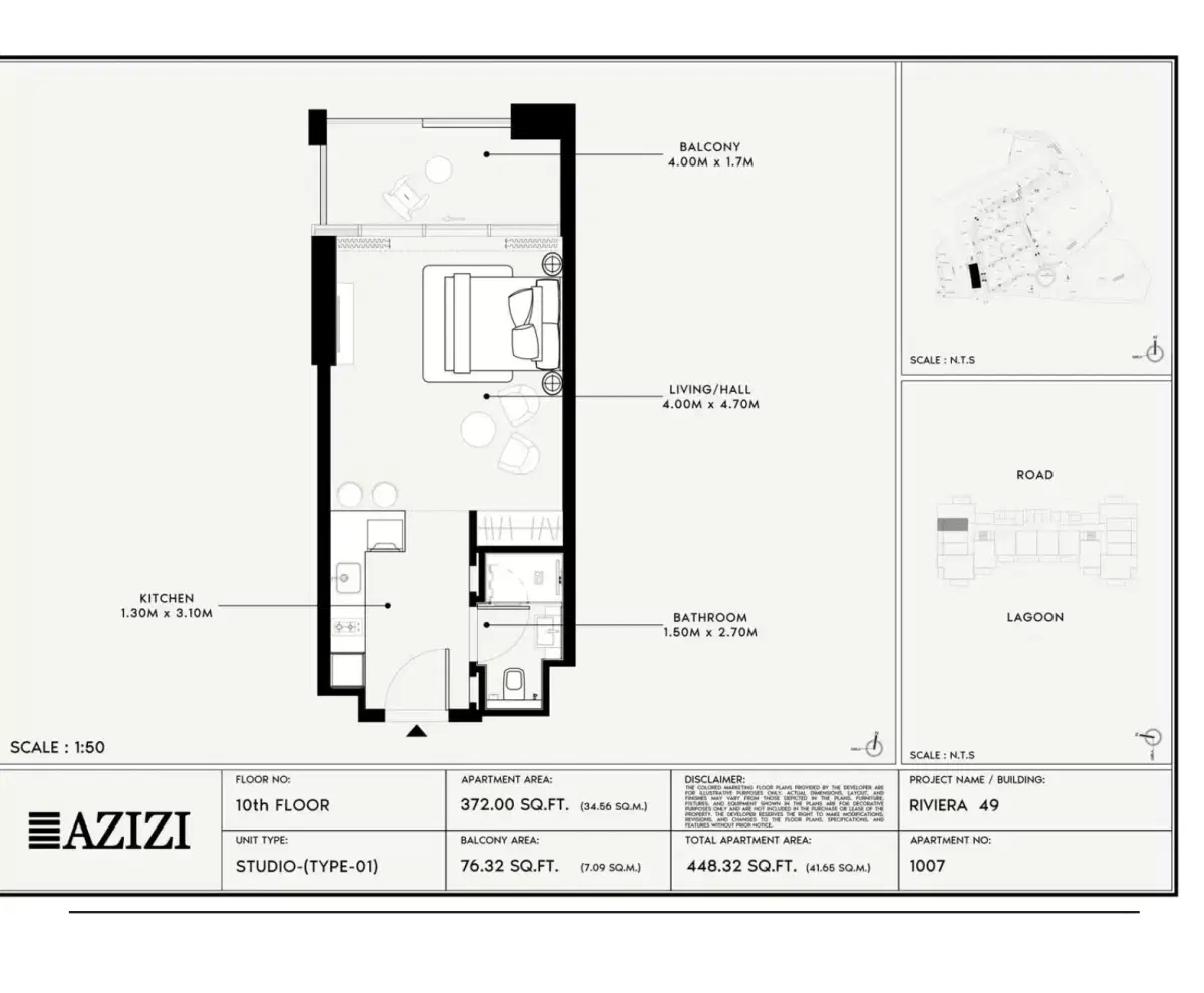 Azizi Riviera 49 at Meydan Dubai | Luxury Studios & Apartments Studio Floor Plan