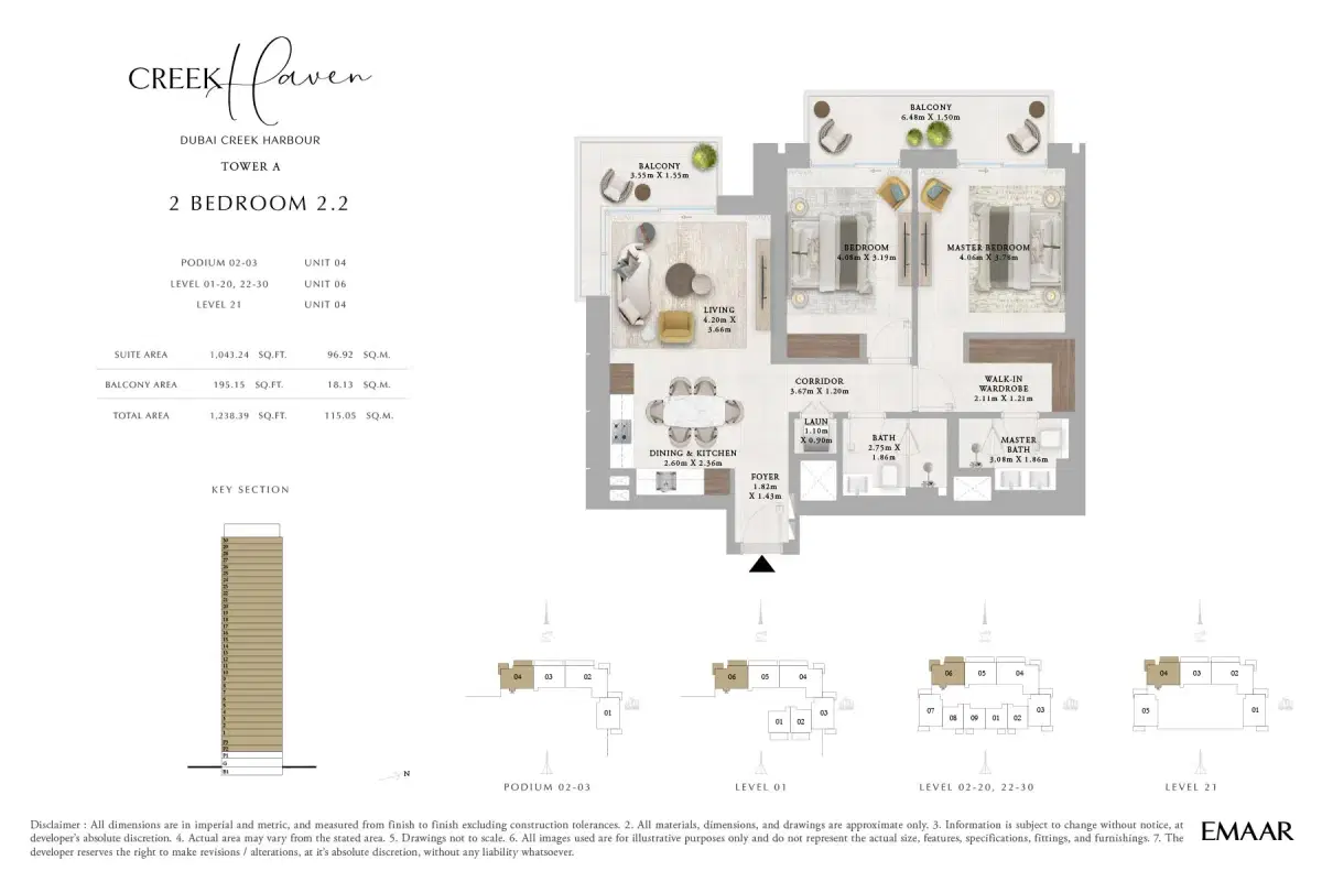 EMAAR Creek Haven At Dubai Creek Harbour | Luxury Apartments 2 BR Apartment Floor Plan