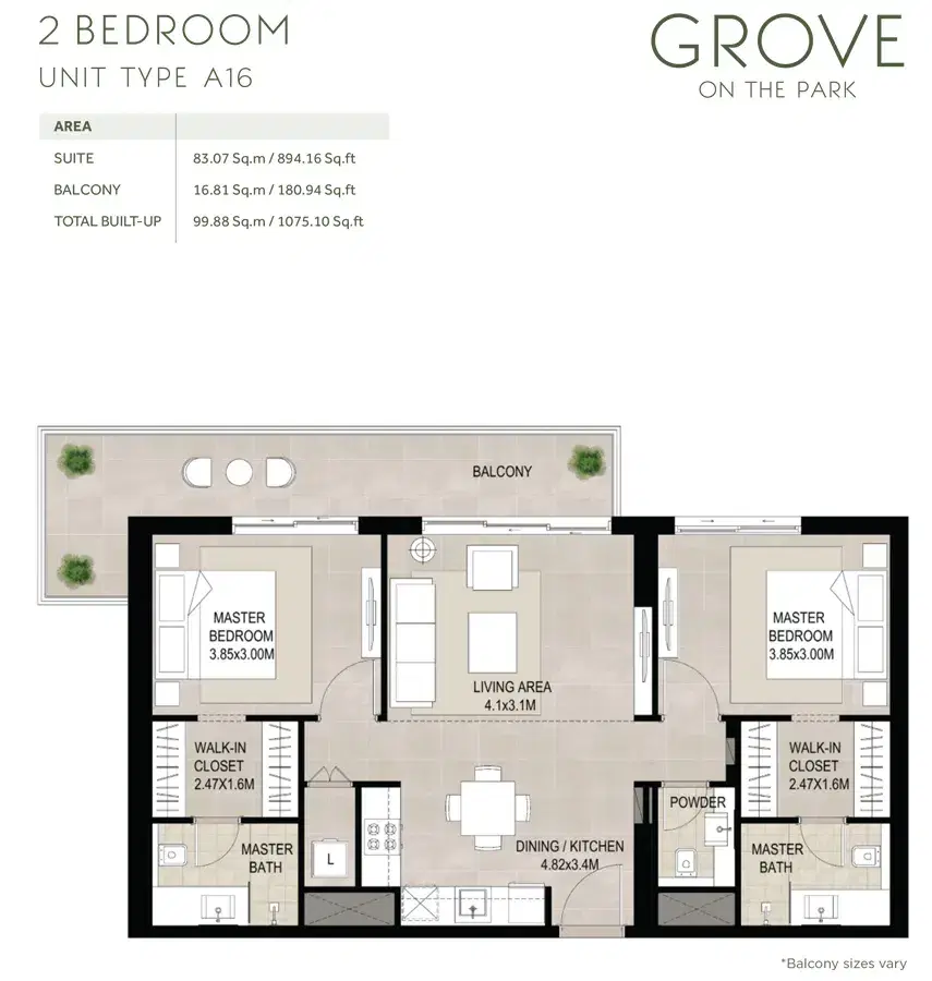 NSHAMA Grove On The Park at Town Square Dubai - Apartments 2 BR Apartments Floor Plan