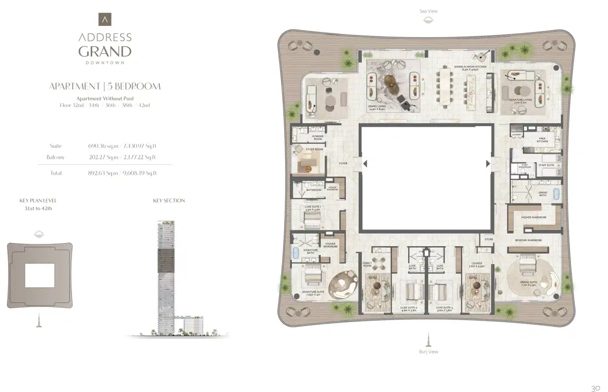 Nshama Address Grand Downtown Dubai 5 BR Apartment Floor Plan