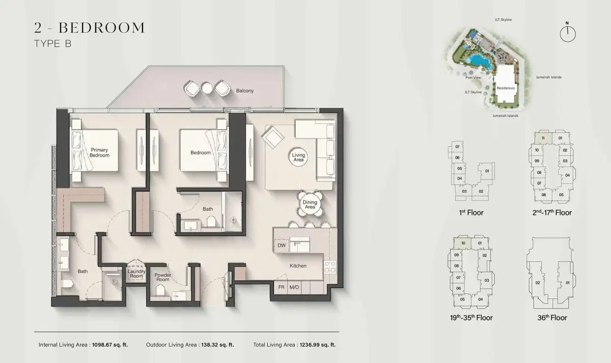 Ellington Eltiera Heights at Jumeirah Islands 2 BR Apartments Floor Plan