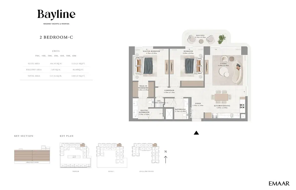Emaar Bayline at Rashid Yachts & Marina, Apartments & Duplexes 2 Bedroom Apartments Floor Plan