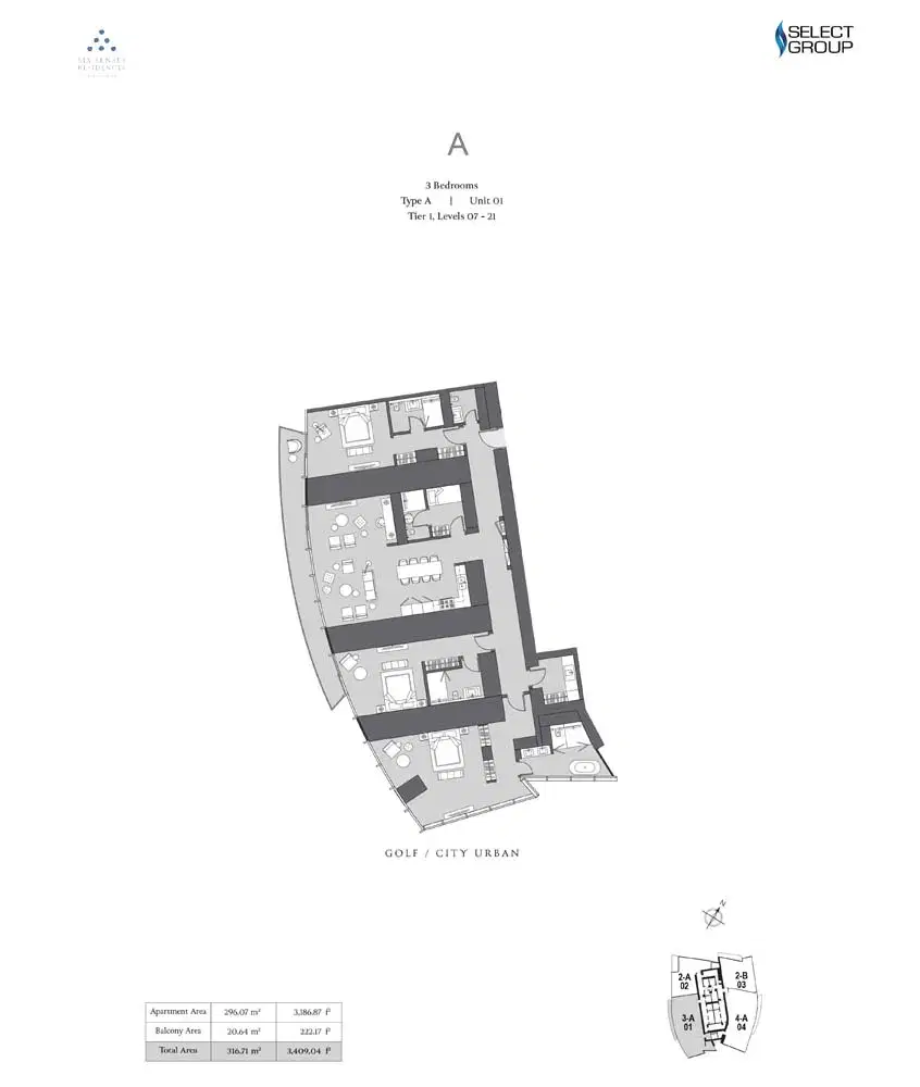 Select Group Six Senses Residence at Dubai Marina 3 BR Floor Plan 3,409 Sq. Ft.