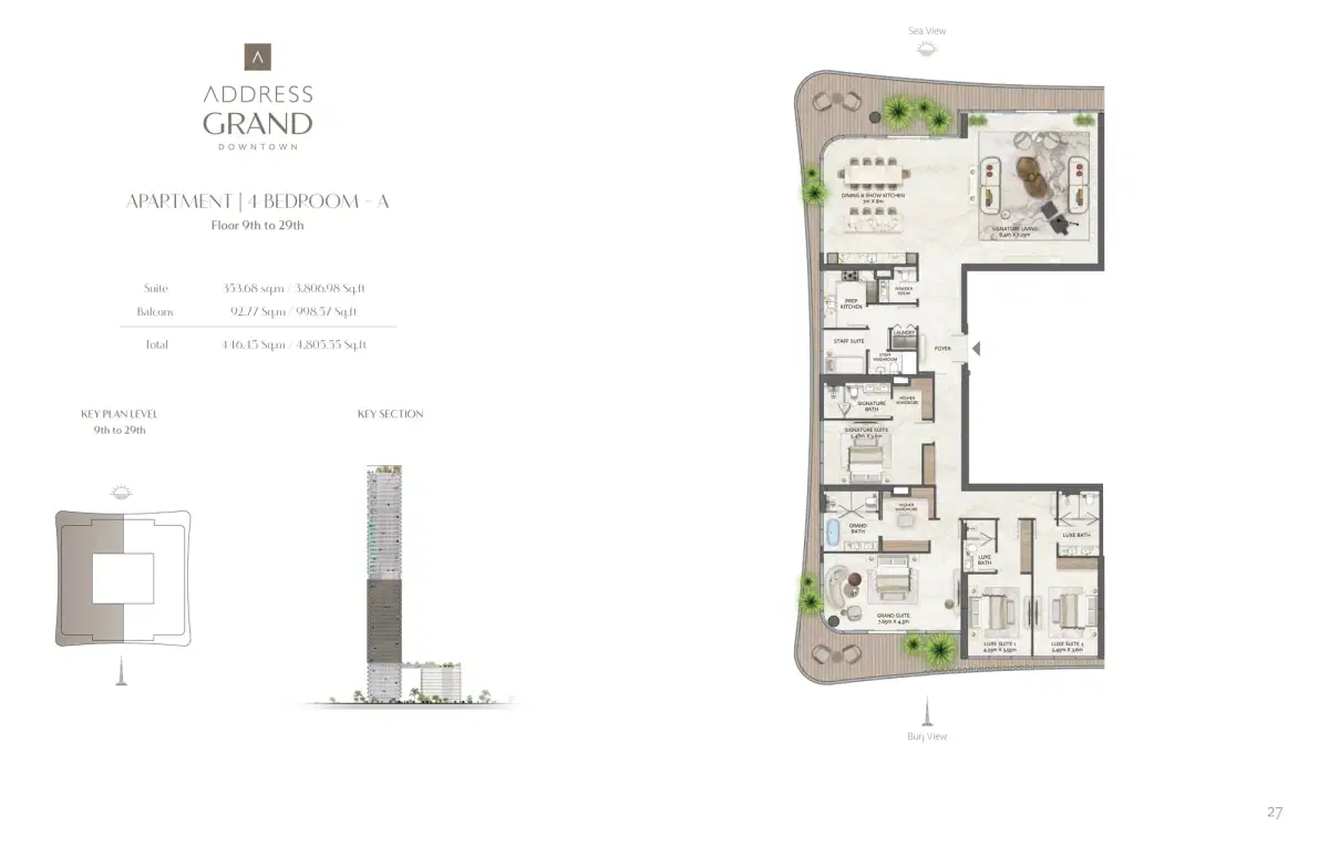 Nshama Address Grand Downtown Dubai 4 BR Apartment Floor Plan