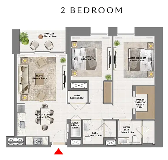Emaar Parkside Views 2 BR Apartments Floor Plan
