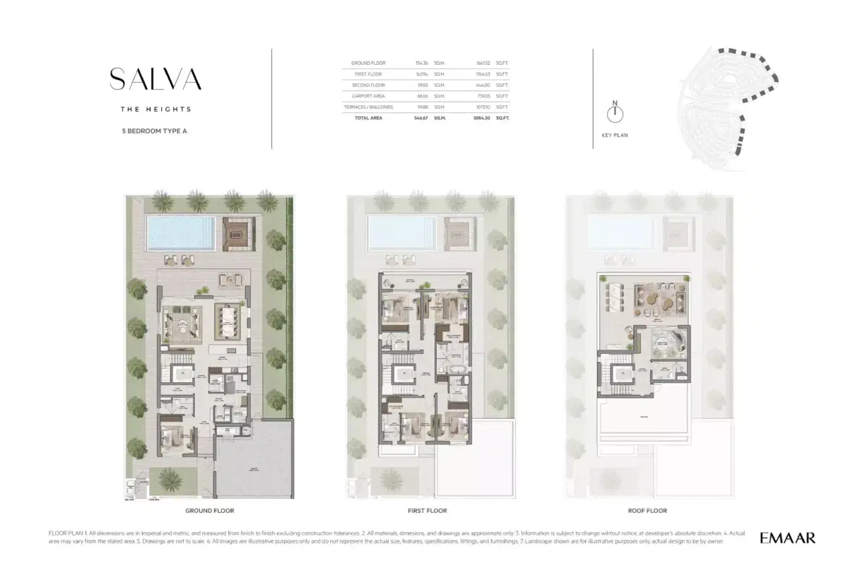 Emaar Salva Villas at The Heights Country Club & Wellness 5 BR Villa Floor Plan 5,884 Sq. Ft.