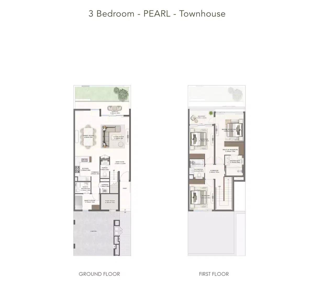 EMAAR Greenridge Townhouses at Emaar South 3 Bedroom Townhouses (Pearl) Floor Plan