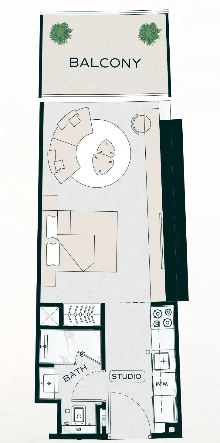Binghatti Aquarise At Business Bay Dubai Studio Floor Plan