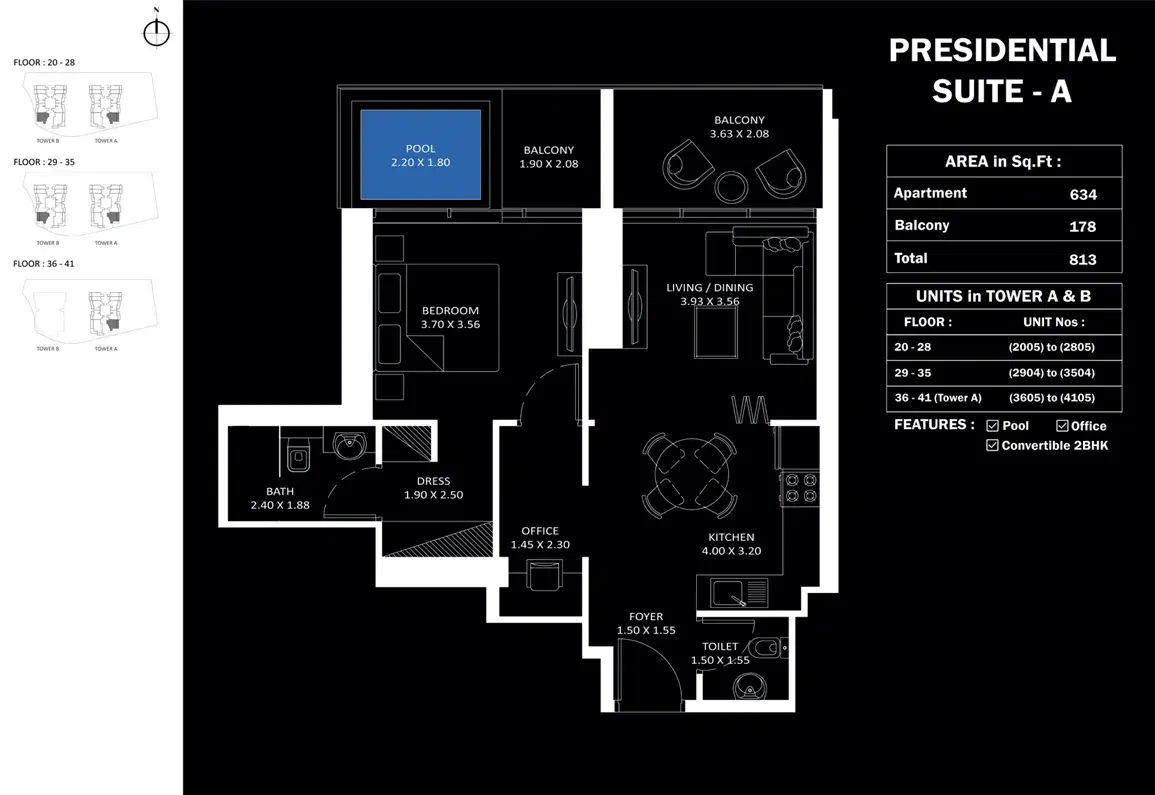 Danube Elitz 3 Studios & Apartments at JVC 1 BR Floor Plan 813 Sq. Ft.