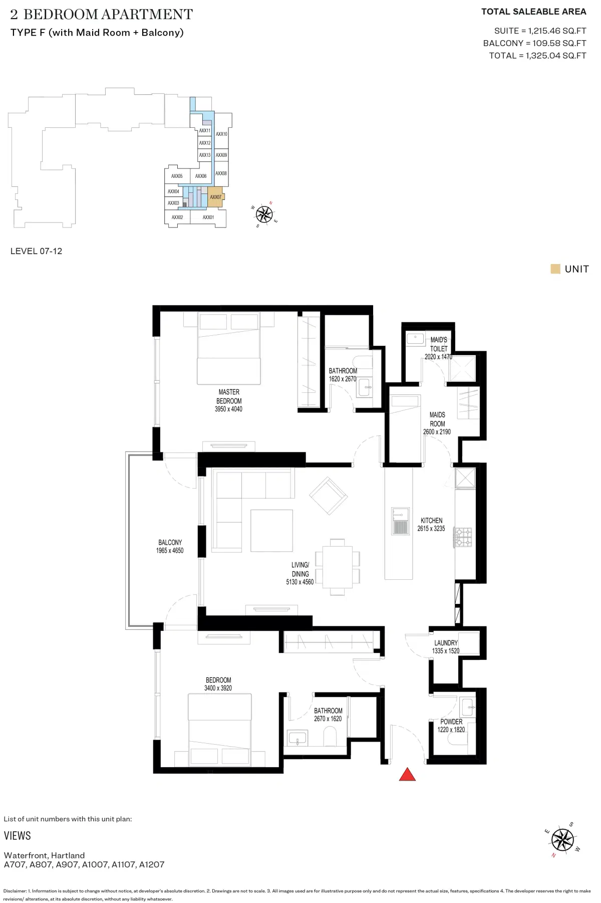 Sobha Crest Grande at Sobha Hartland, Dubai 2 Bedroom Apartments Floor Plan