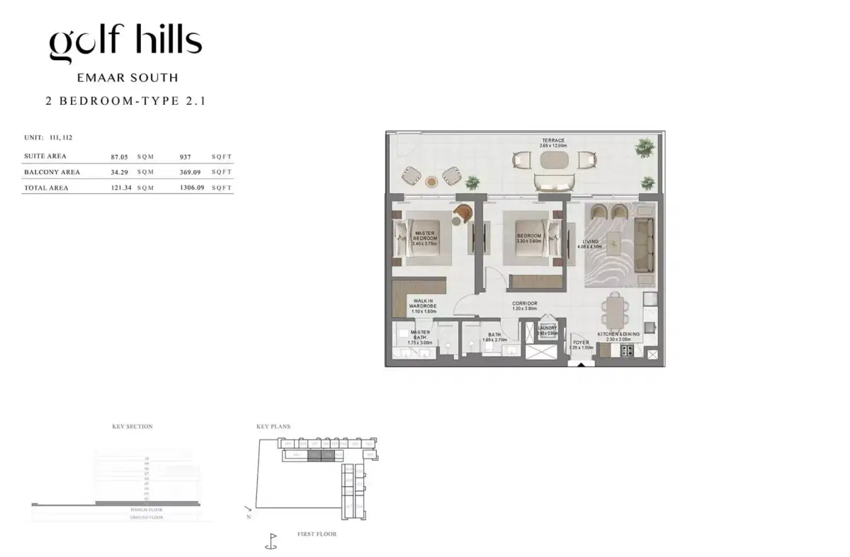 Emaar Golf Hills One At Emaar South | Apartments & Townhouses 2 BR Apartment Floor Plan