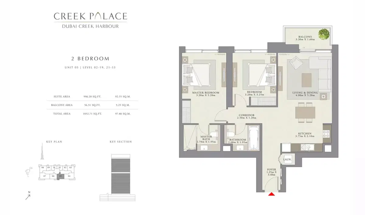 EMAAR Creek Palace, Apartments & Villas in Dubai 2 BR Apartment Floor Plan