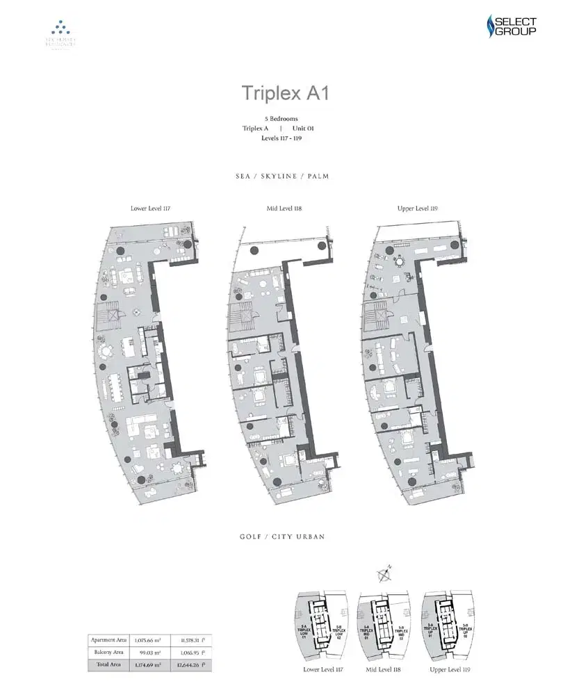 Select Group Six Senses Residence at Dubai Marina 5 BR Floor Plan 1,2644 Sq. Ft.