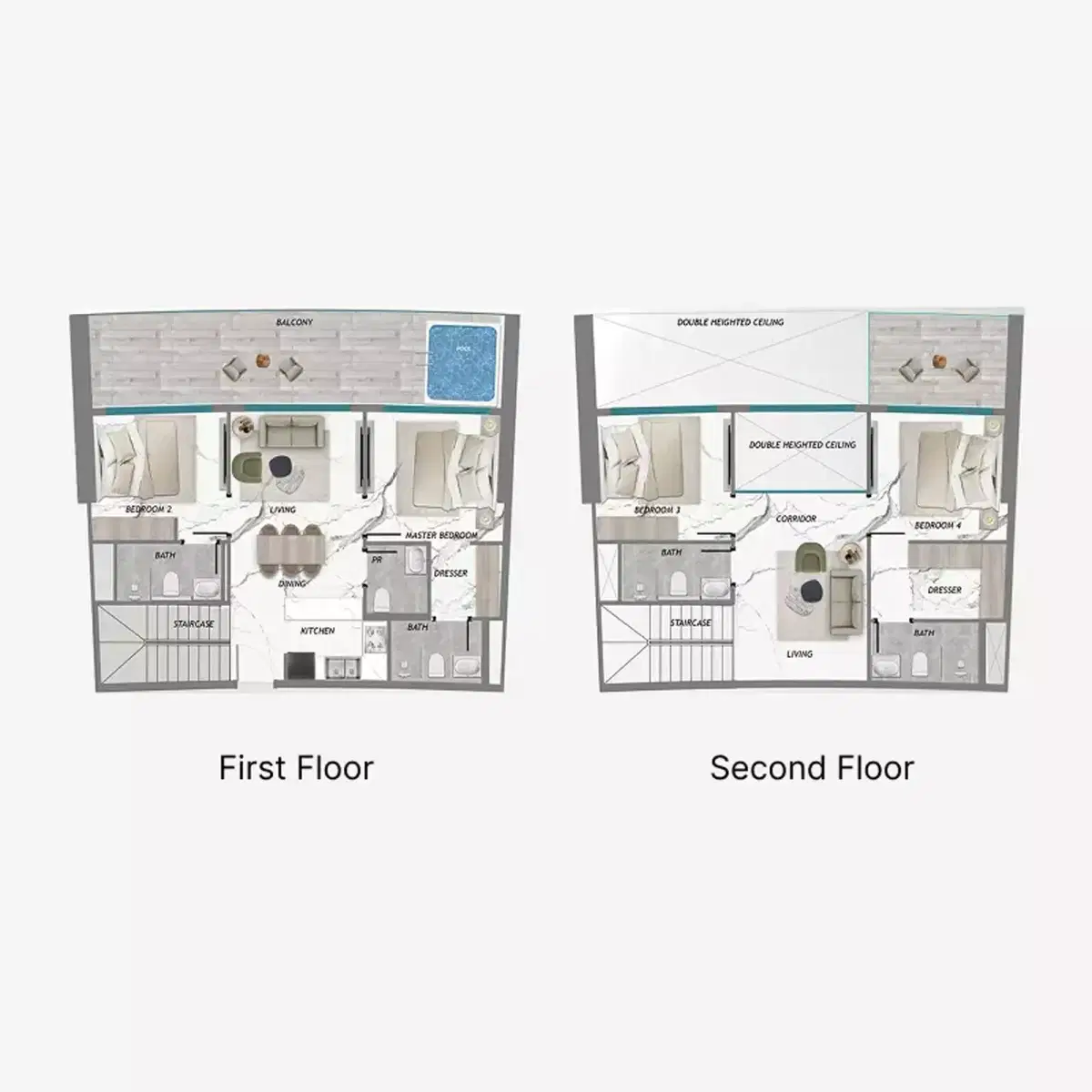Samana Barari Heights at Majan, Dubailand | Luxury Property 4 BR Duplexes Floor Plan