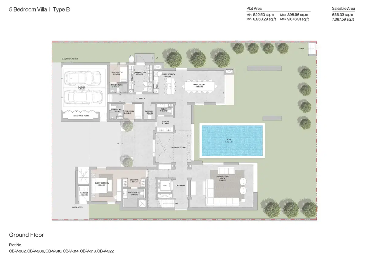 Sobha Coral Beach Villas at Siniya Island 5 BR Floor Plan 7,226 Sq. Ft.