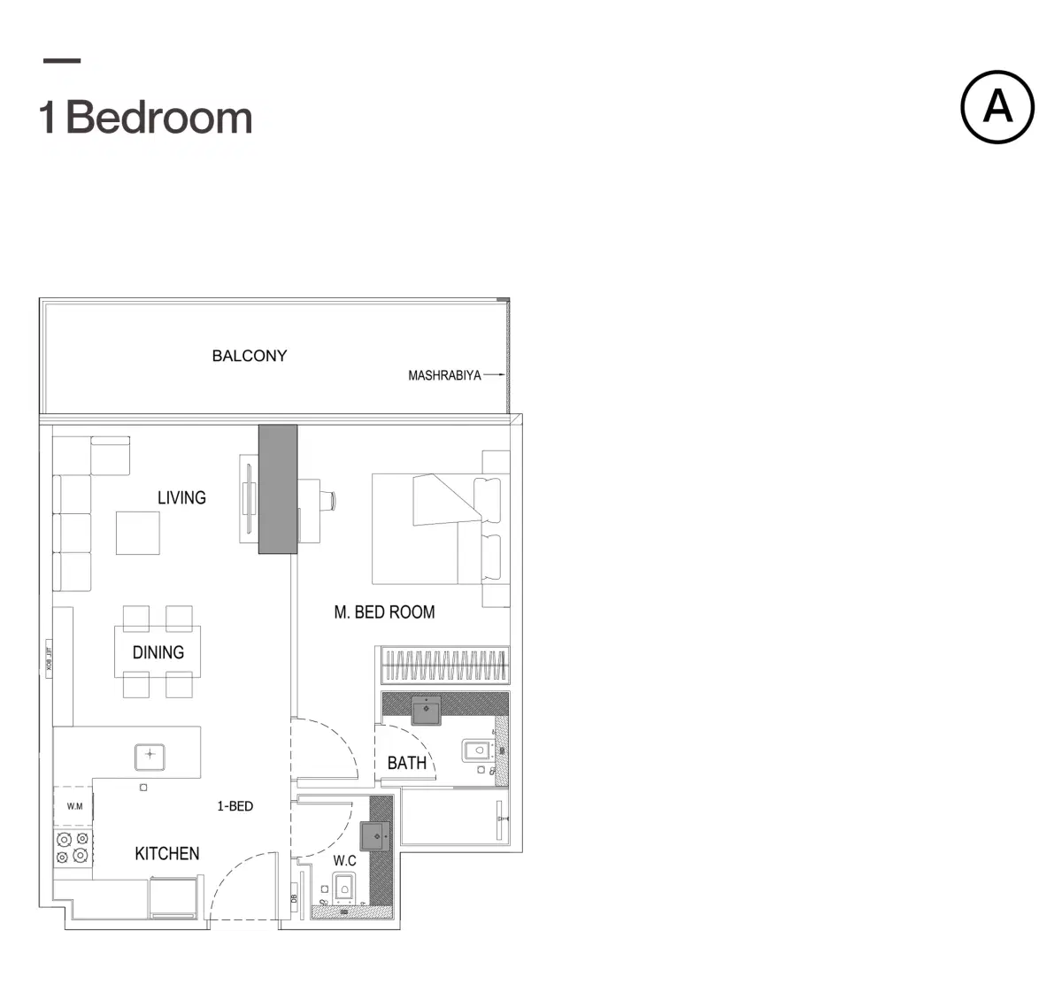 Binghatti Onyx 1 BR Apartment Floor Plan