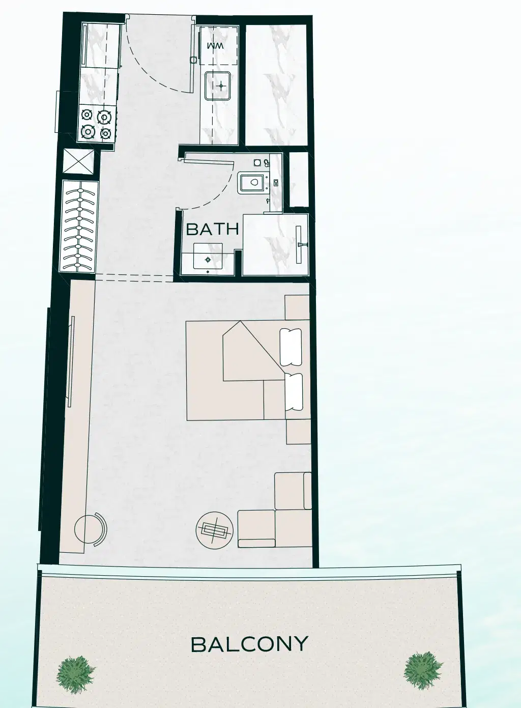 Binghatti Aquarise At Business Bay Dubai Studio Floor Plan