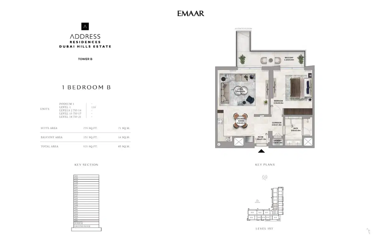 EMAAR Address Residences at Dubai Hills Estate 1 BR Apartments Floor Plan