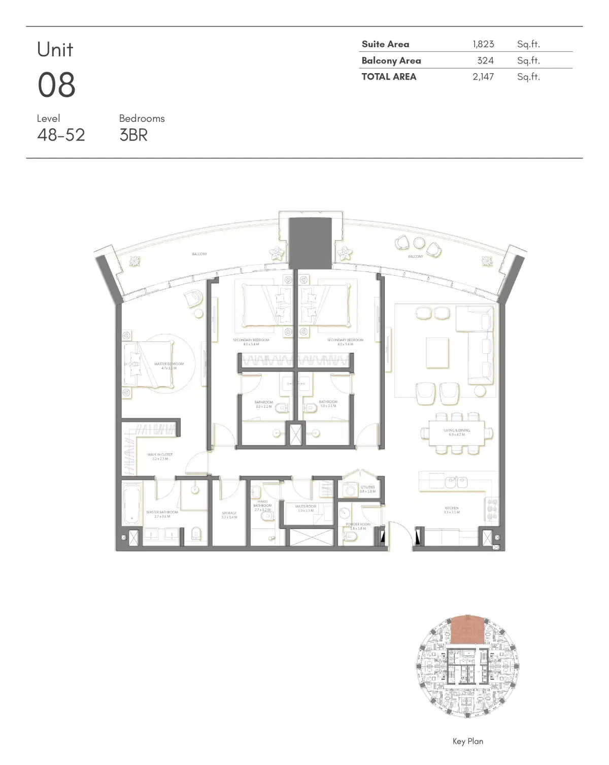 Nakheel Palm Beach Tower 3 3 Bedroom Apartment Floor Plan