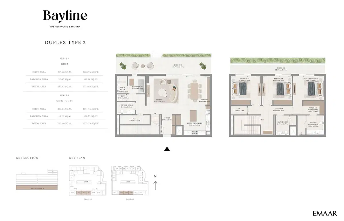 Emaar Bayline at Rashid Yachts & Marina, Apartments & Duplexes 3 Bedroom Duplexes & Apartments Floor Plan