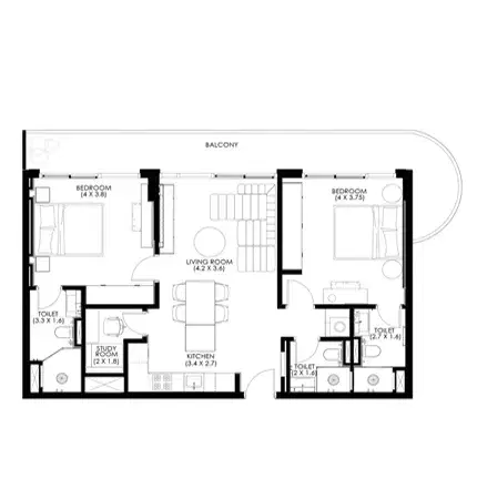Hammock Park Apartments by Divine at Wasl Gate 2 BR Apartment Floor Plan