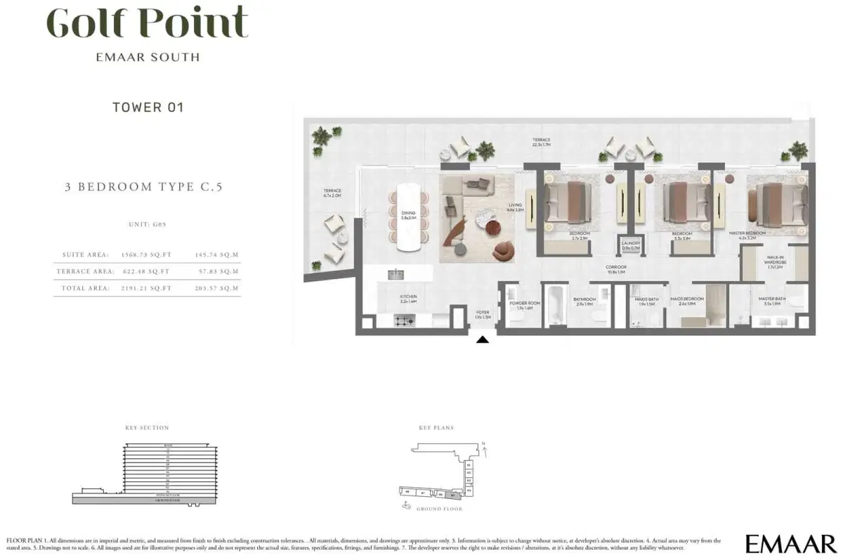Golf Point at Emaar South 3 Bedroom Apartments Floor Plan