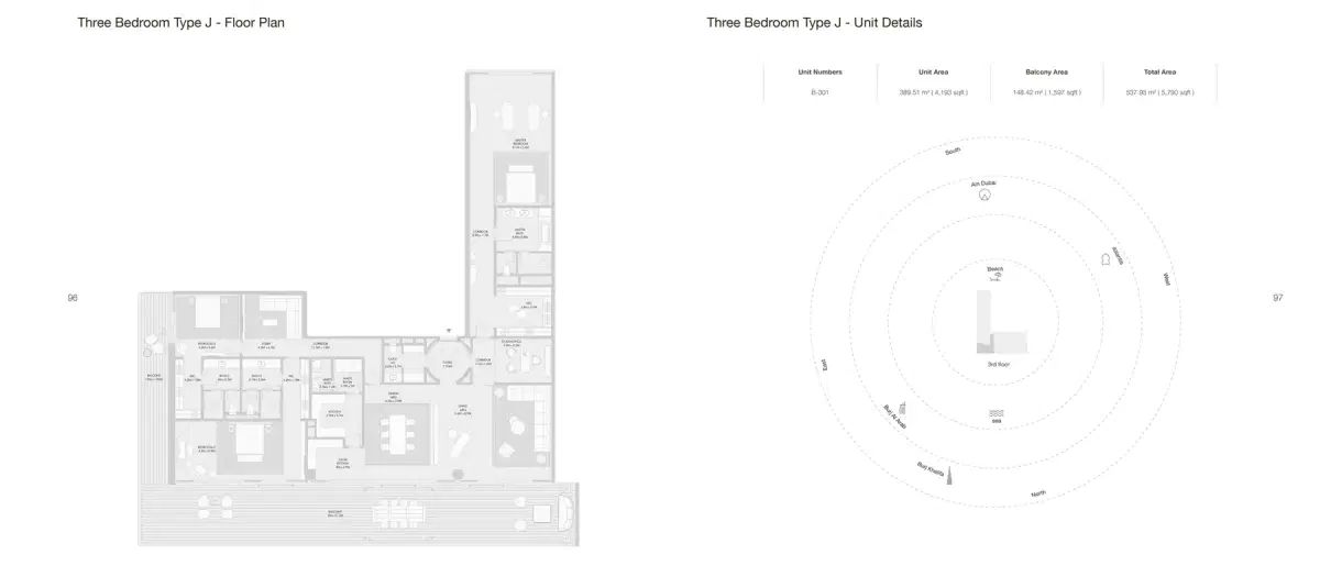 Armani Beach Residences Dubai 3 BR Floor Plan 5,790 Sq. Ft.