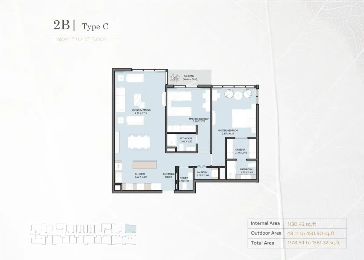 Reportage Verdana Phase 5 Dubai 2 BR Floor Plan 1,581 Sq. Ft.