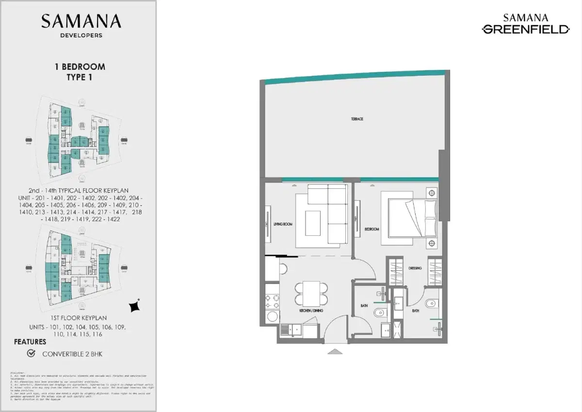 Samana Greenfield At Dubai International City 2 1 BR Apartment Floor Plan