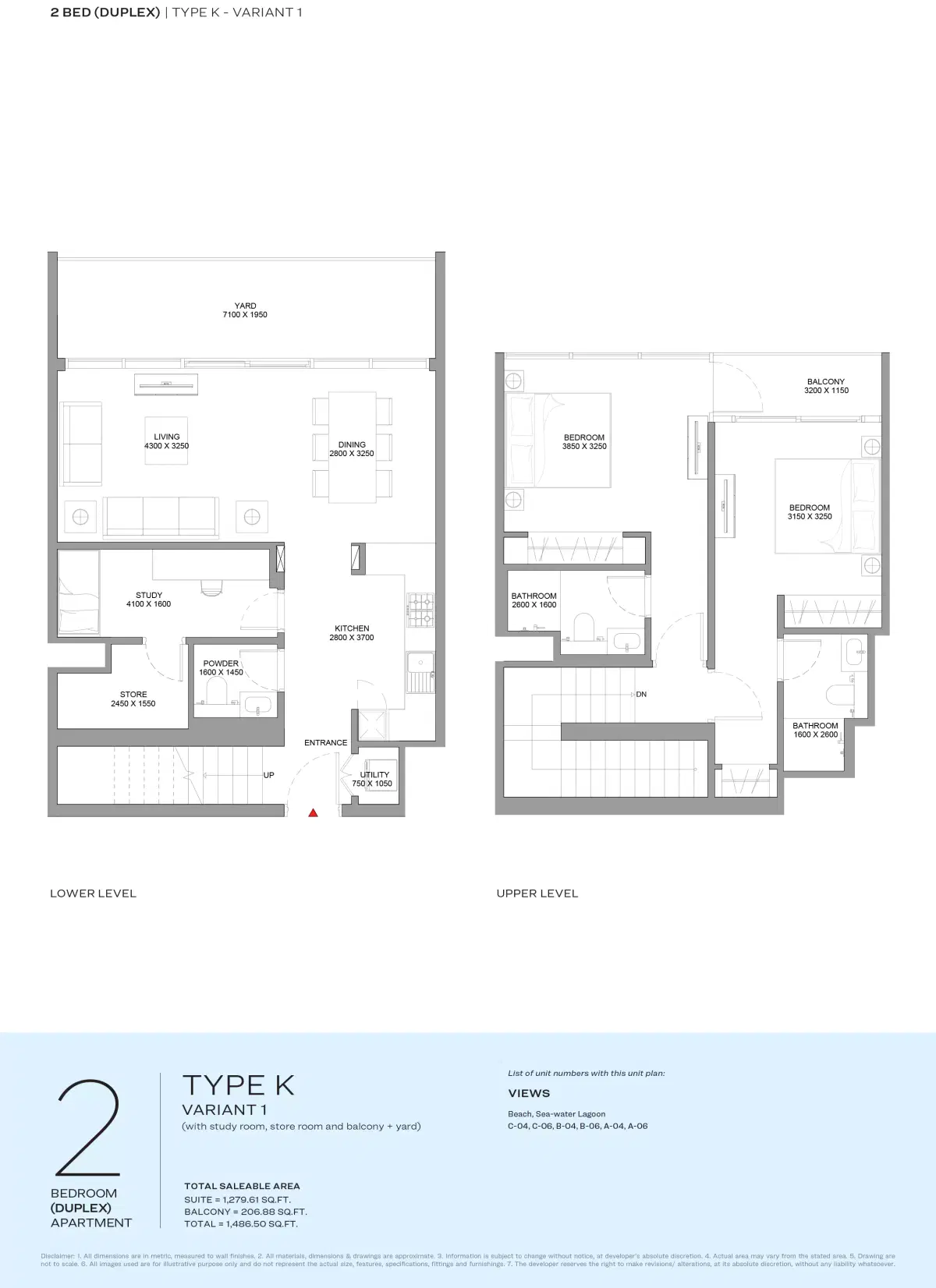 Florine Beach Residences At Sobha Siniya Island 2 Bedroom Appartment Type-2 Floor Plan