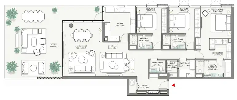 Palm Central Private Residences Dubai by Nakheel 3 BR Floor Plan 2,024 Sq. Ft.