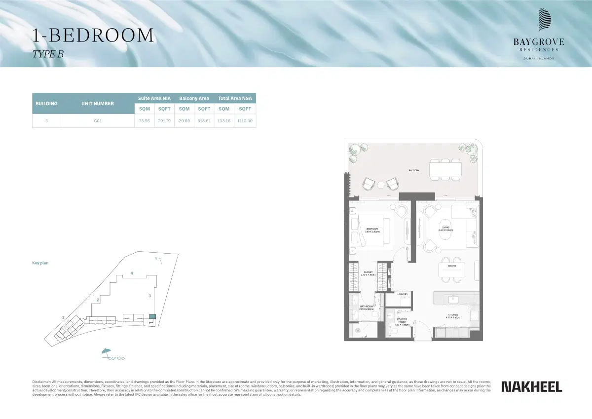 Nakheel Bay Grove Residences at Dubai Islands 1 BR Apartments Floor Plan