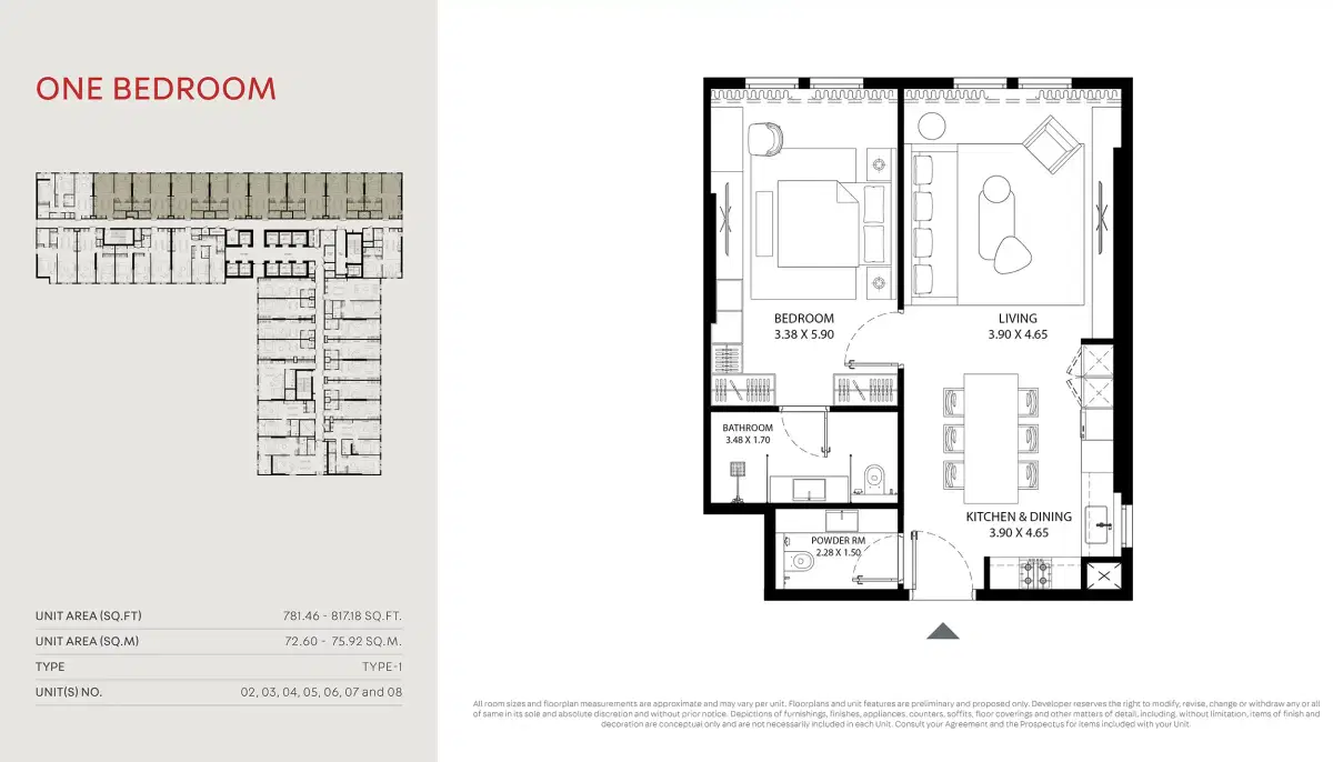 MAG 330 Studios & Apartments in Dubai 1 Bedroom Apartments Floor Plan