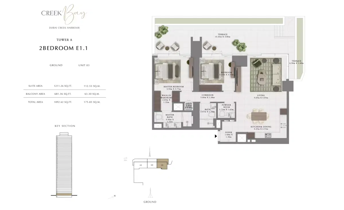 Emaar Creek Bay at Dubai Creek Harbour | Luxury Apartments 2 BR Apartment Floor Plan