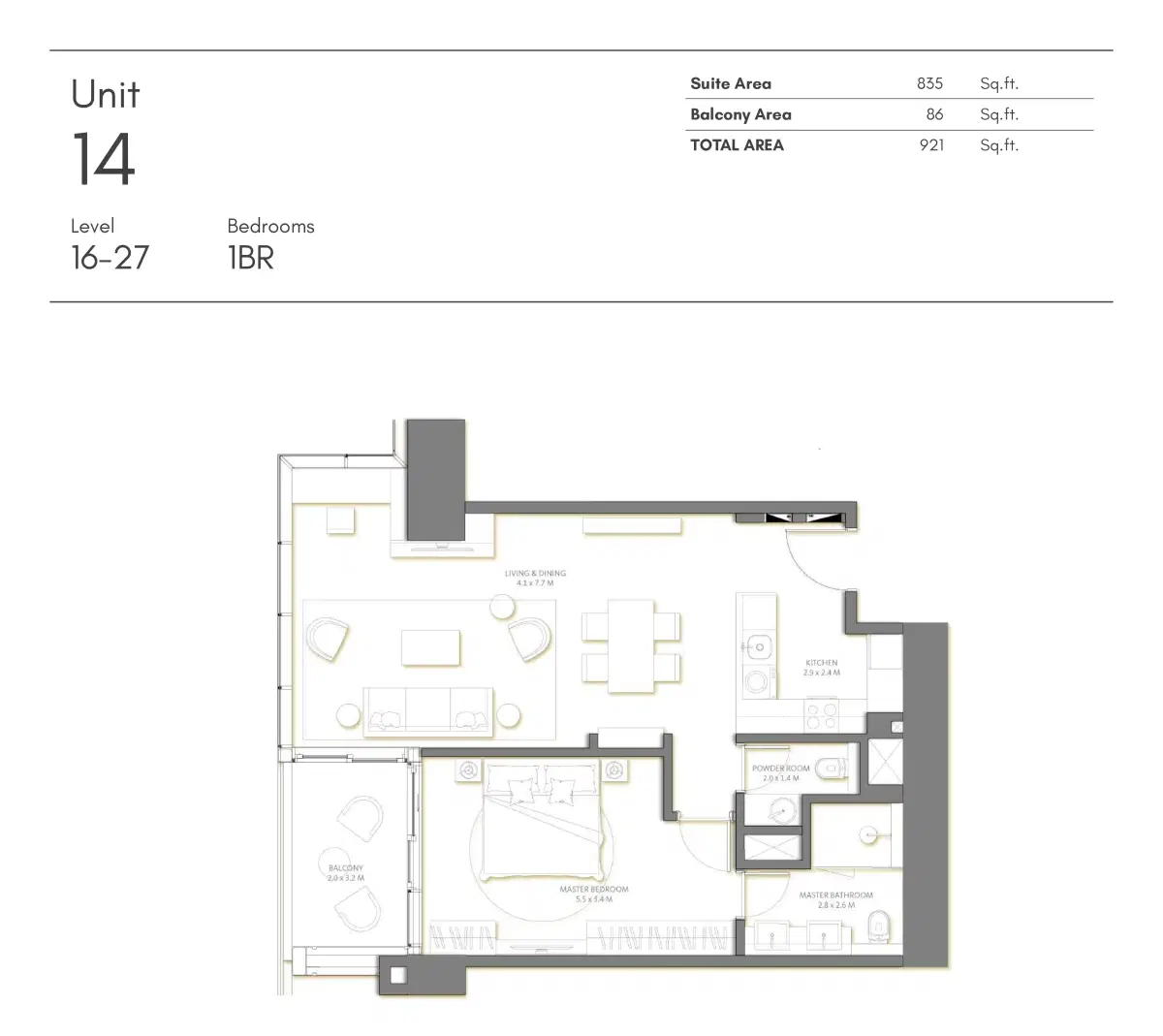 Nakheel Palm Beach Tower 2 at Palm Jumeirah Dubai 1 Bed Room Floor Plan
