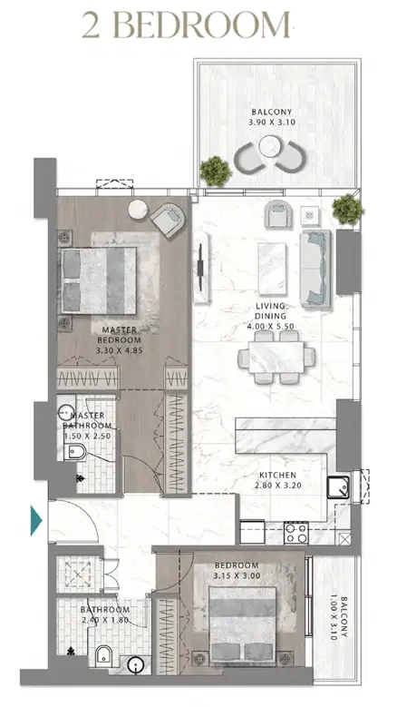 Damac Golf Gate 2 2 Bedroom Apartments Floor Plan