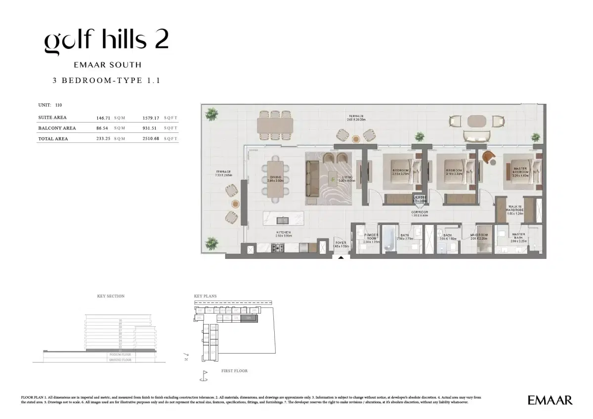 Emaar Golf Hills 2 At Emaar South | Apartments & Townhouses 3 BR Apartment Floor Plan