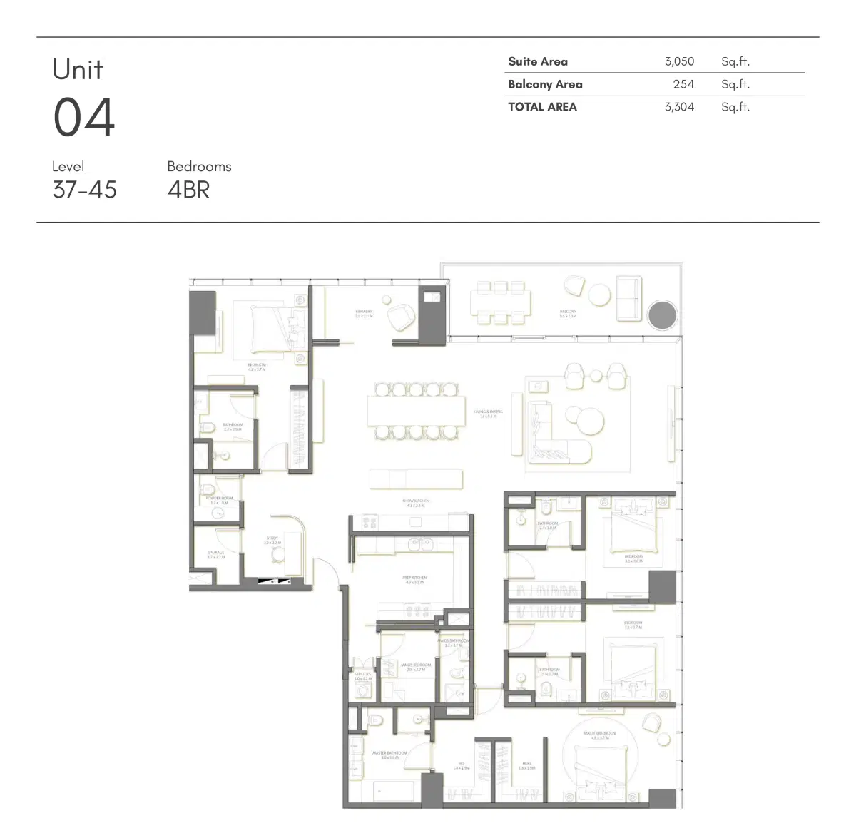 Nakheel Palm Beach Tower 2 at Palm Jumeirah Dubai 4 Bed Room Floor Plan