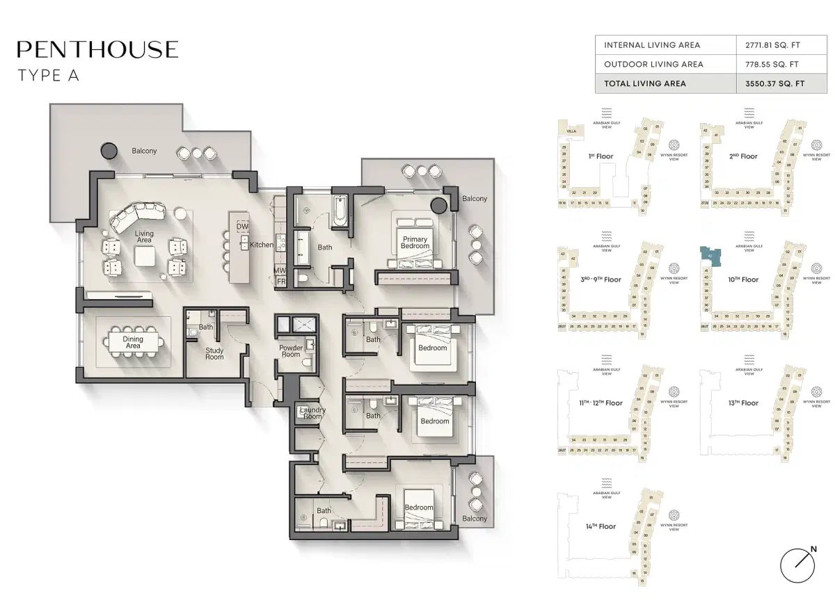 Ellington Playa Del Sol at Al Marjan Island Dubai 4 BR Penthouses Floor Plan