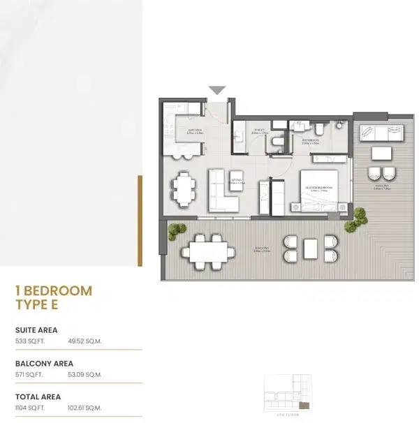 JRP Roma Residences Studios & Apartments in JVC Dubai 1 BR Floor Plan 1,104 Sq. Ft.