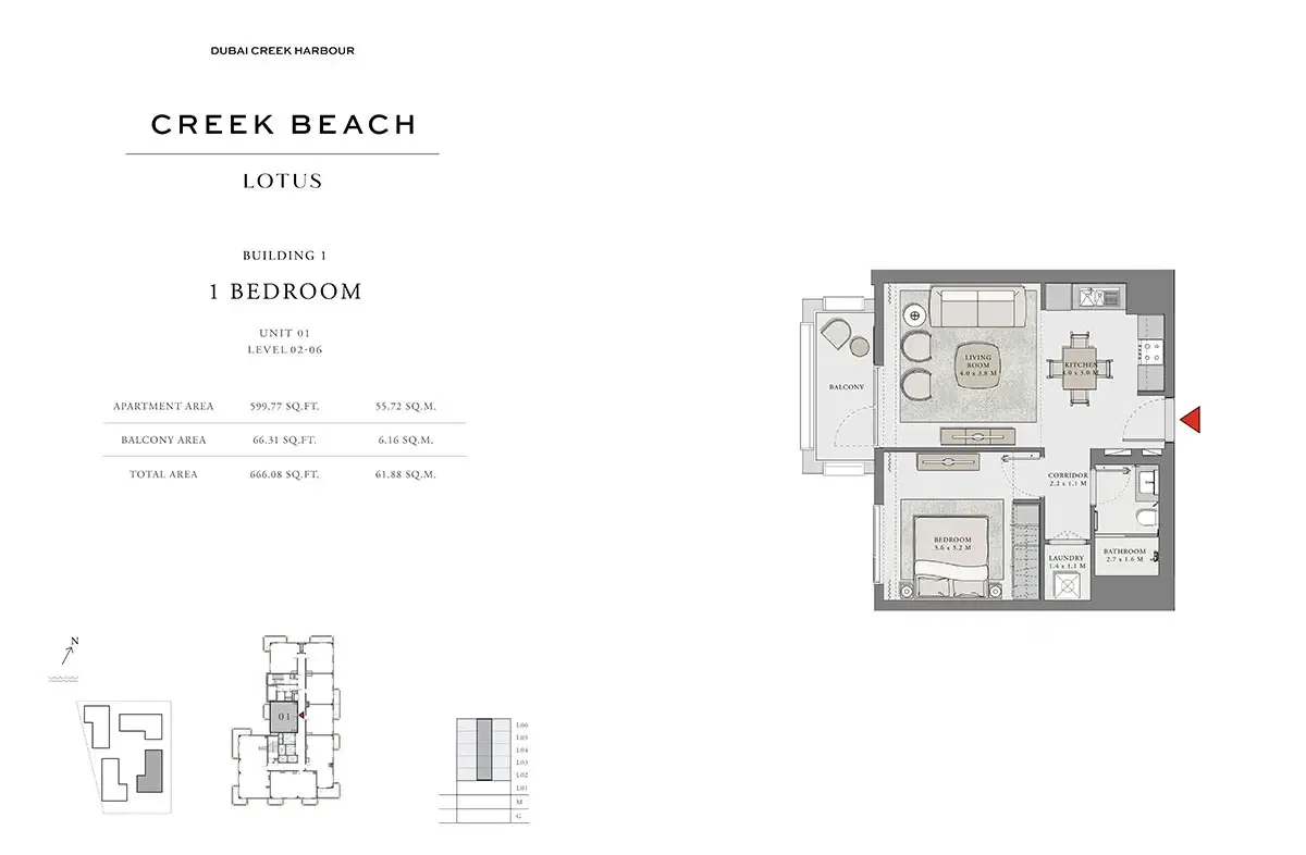 Emaar Lotus Creek Beach 1 BR Apartment Floor Plan