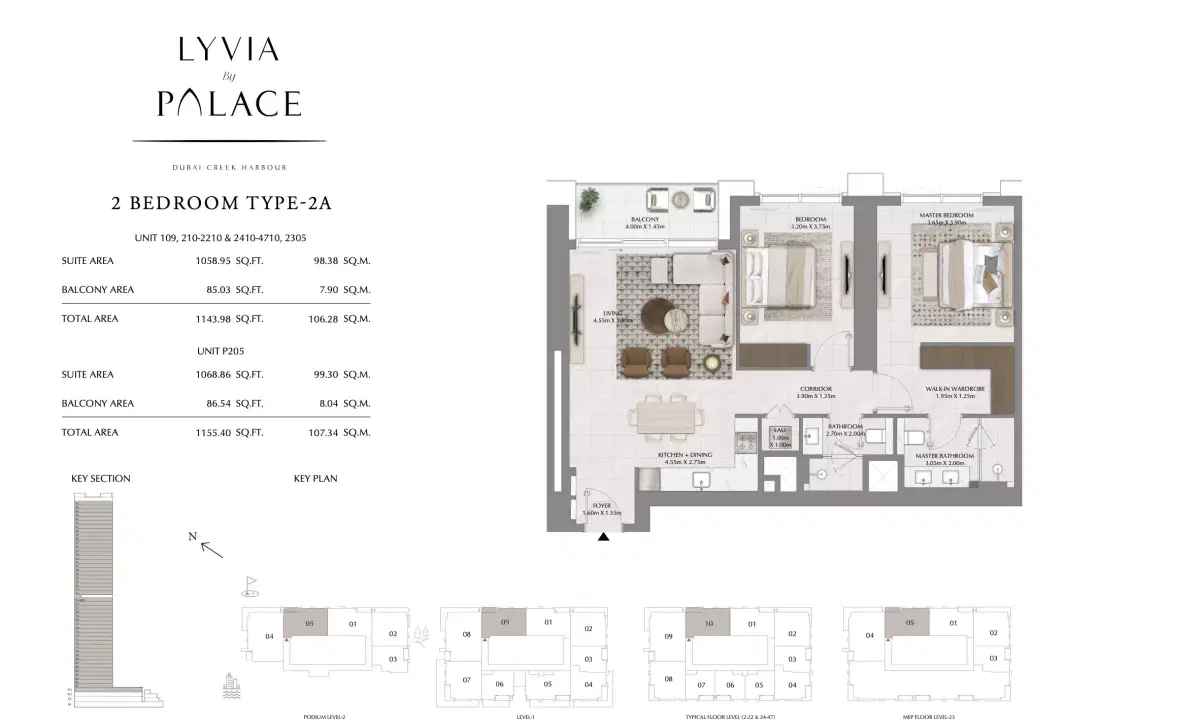 Emaar Lyvia by Palace at Dubai Creek Harbour 2 BR Apartment Floor Plan