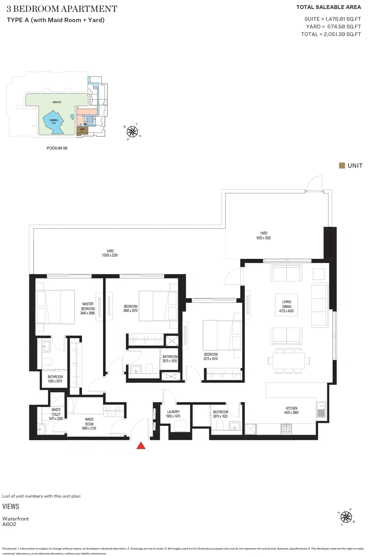 Sobha Crest Grande at Sobha Hartland, Dubai 3 Bedroom Apartments Floor Plan