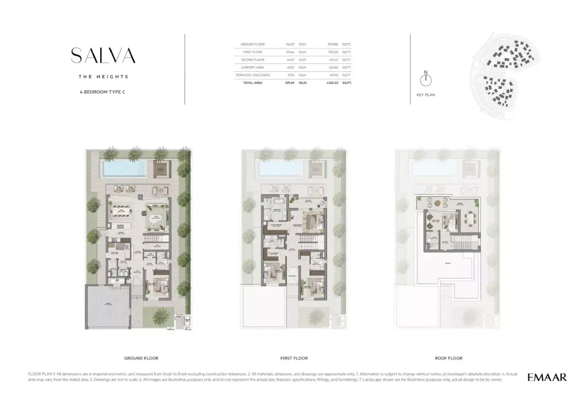 Emaar Salva Villas at The Heights Country Club & Wellness 4 BR Villa Floor Plan 4,302 Sq. Ft.