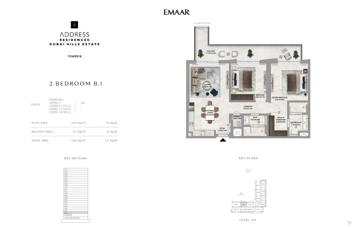 EMAAR Address Residences at Dubai Hills Estate 2 BR Apartments Floor Plan