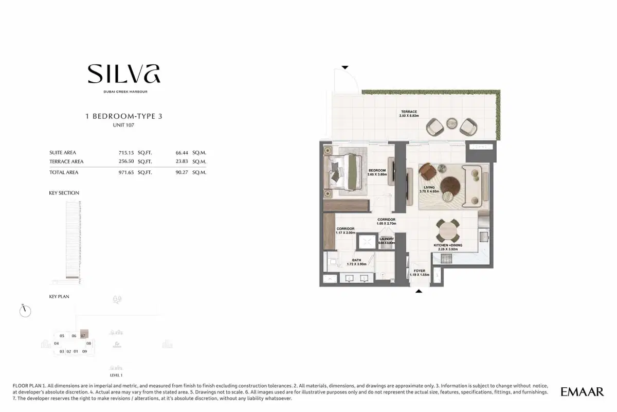 Emaar Silva at Dubai Creek Harbour 2 Bedroom Floor Plan