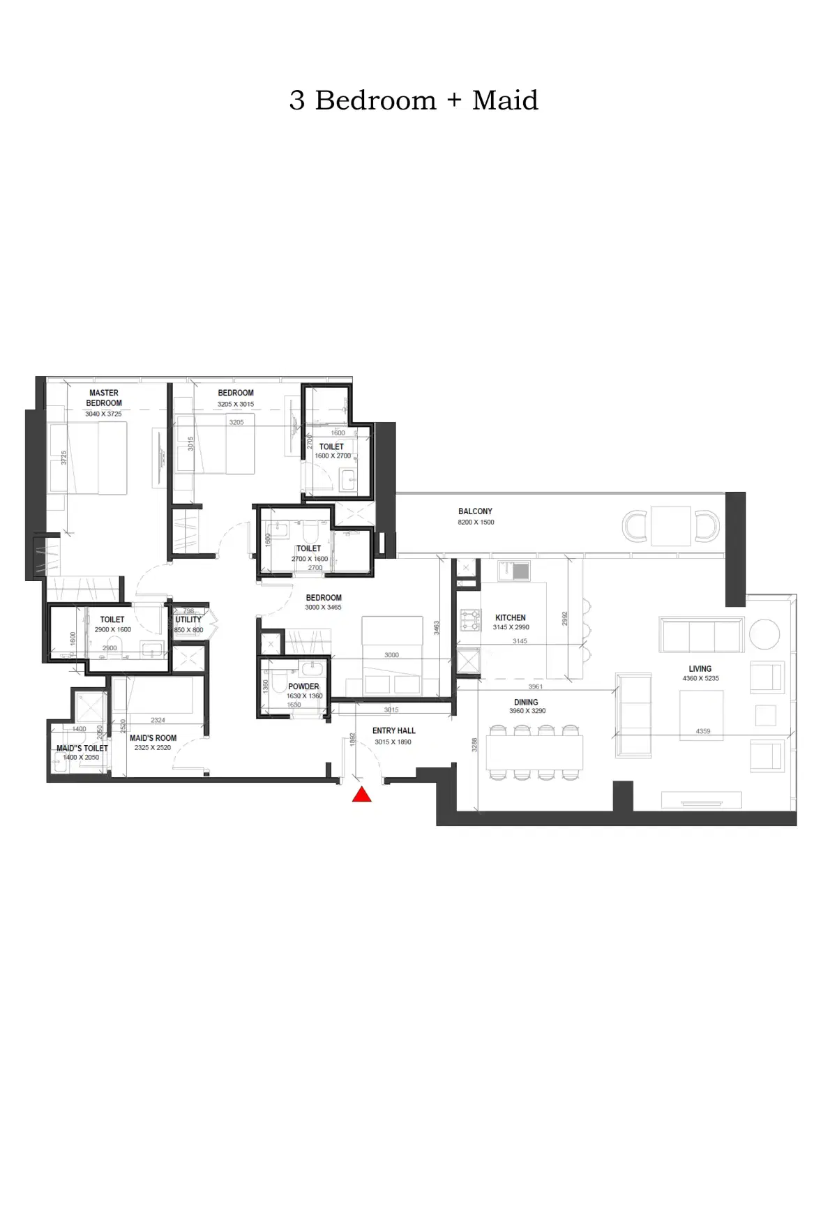 Sobha Verde 3 Bedroom + Maid Room Floor Plan