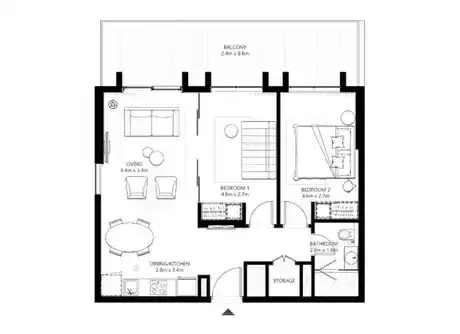 EMAAR Socio Apartments at Dubai Hills Estate Dubai 2 BR Apartments Floor Plan