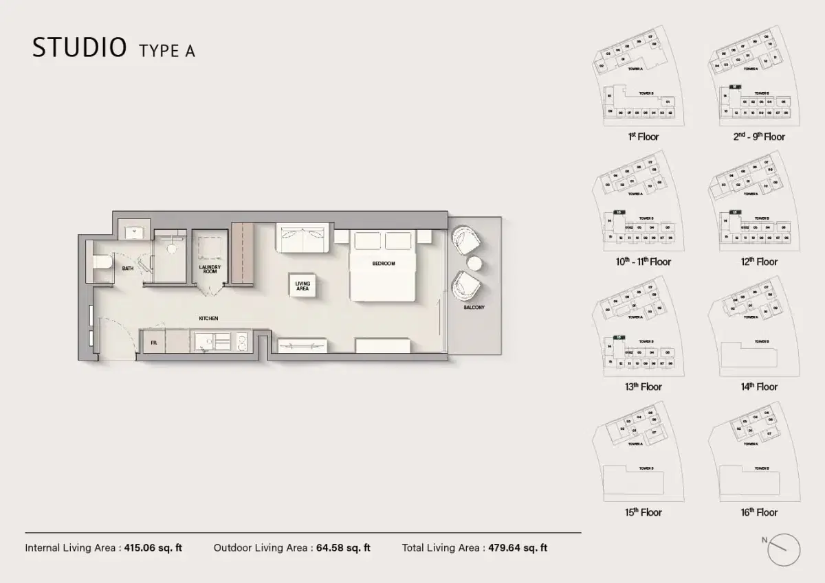 Ellington The Hillgate at Dubai Silicon Oasis Ellington The Hillgate Dubai Studio Floor Plan 479 Sq. Ft.